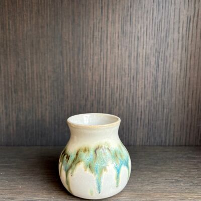 Handmade Japanese ceramic stoneware white & dark green blue black bud vase  milk jug sauce pot Mori forest