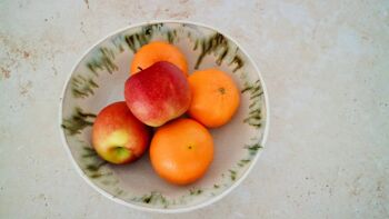 Céramique japonaise faite à la main Poterie en grès Blanc et vert foncé Bol à fruits rond Bol à pâtes Collection Mori Forest. 3