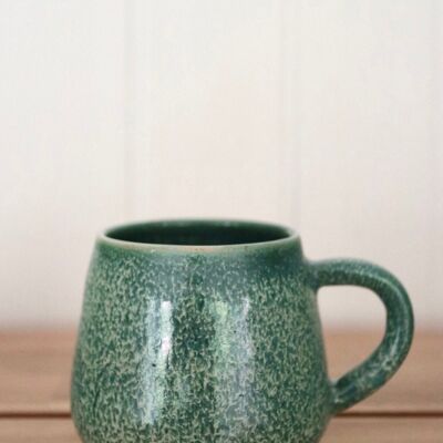 Handmade wheel thrown Japanese ceramics stoneware green mug  Forest green .