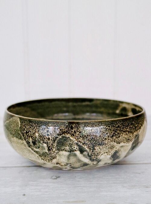 Handmade Japanese ceramics stoneware Japanese dark brown & white dots Pasta bowl fruit bowl  Croco