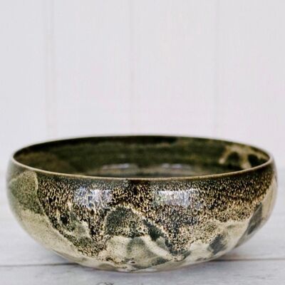 Handmade Japanese ceramics stoneware Japanese dark brown & white dots Pasta bowl fruit bowl  Croco
