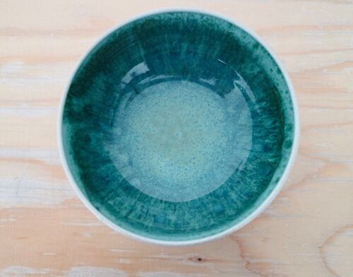 Handmade Japanese Stoneware Ceramics Green and white Matcha tea bowl soup bowl cereal bowl Titan