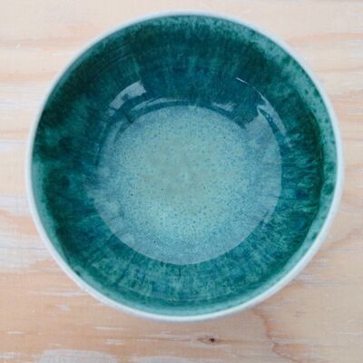 Handgemachte japanische Steingut Keramik Grün und Weiß Matcha Teeschale Suppenschale Müslischale Titan