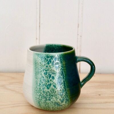 Handmade Japanese stoneware ceramics Dark green & white Mug Snow on the moss Collection