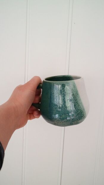 Céramique en grès japonais fait à la main Vert foncé & blanc Mug Collection Neige sur la mousse 6