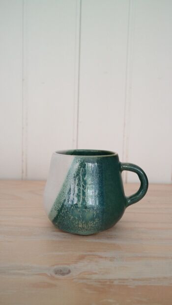Céramique en grès japonais fait à la main Vert foncé & blanc Mug Collection Neige sur la mousse 9