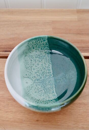 Céramique en grès japonais fait à la main Bol à thé Matcha vert et blanc Bol à soupe aux céréales Collection Neige sur la mousse 3