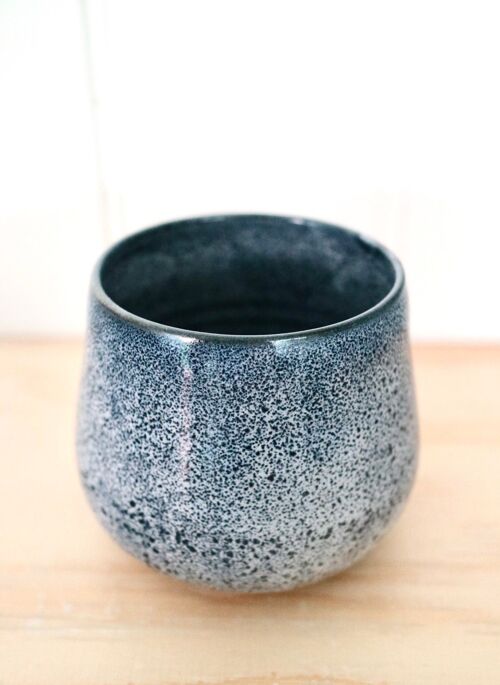 Handmade Japanese ceramics Navy and pale blue dots  Yunomi cup green tea cup  Dark snow