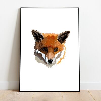 Poster Printed on paper Fox watercolor digital painting for interior decoration