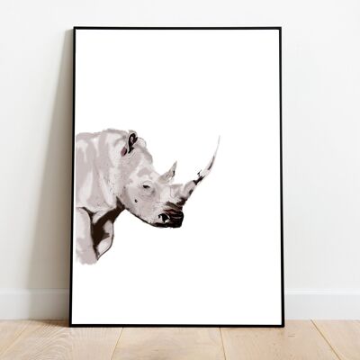 Poster Printed on watercolor paper Rhinoceros digital painting interior decoration