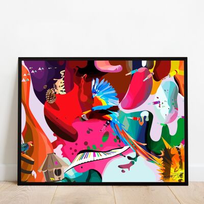 Large format printed poster Surrealist pop art parrot for interior decoration.