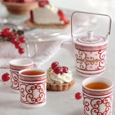 Teekanne mit 6 Teetassen Ornamente Porzellan