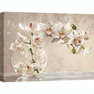 Shabby chic painting on canvas: Remy Dellal, Vase of orchids