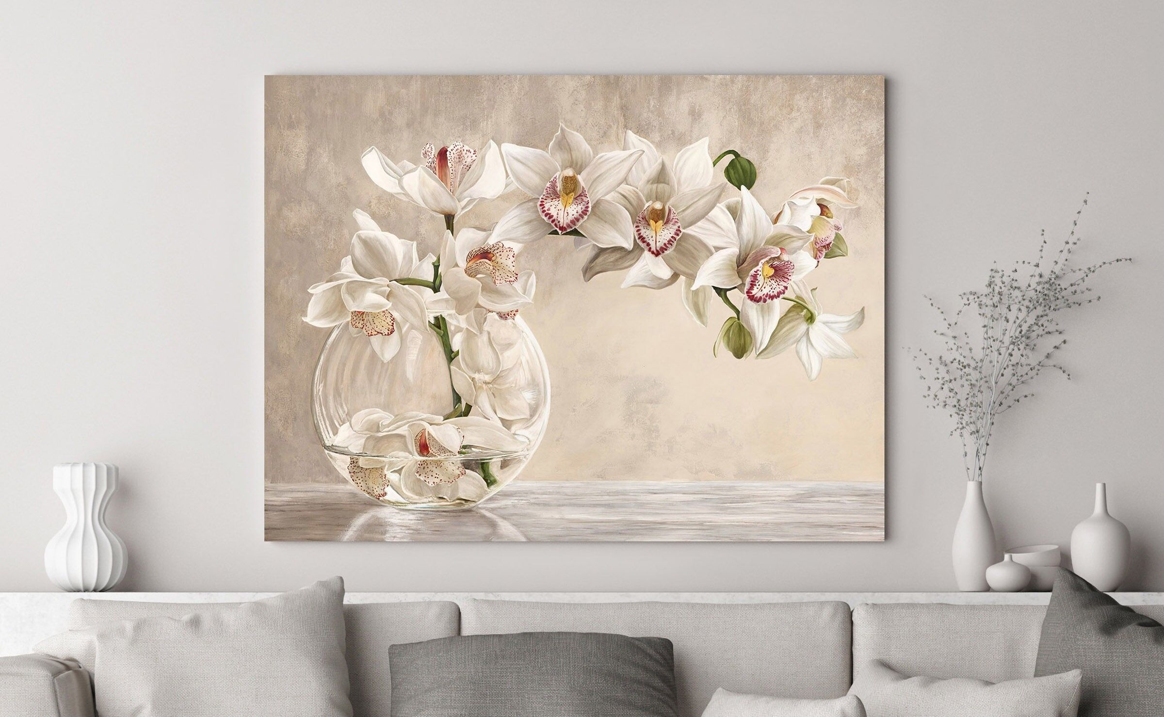 Quadro shabby chic su tela: Remy Dellal, Vaso di orchidee