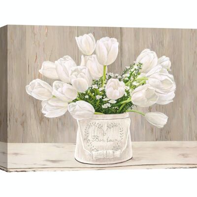 Quadro shabby, su tela: Remy Dellal, Bouquet di fiori bianchi