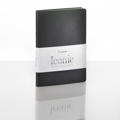 Cuaderno icónico, negro, A5, cuero genuino, 96 hojas / 192 páginas