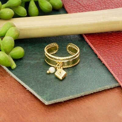 Golden stainless steel ring with natural stone