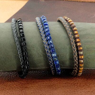 Men's Bracelet Kit in Steel, Leather and Stones