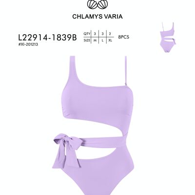 L22914 Maillot de bain asymétrique à une pièce, couleur unie