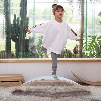 Planche d'équilibre GICO en bois pour enfants et adultes avec coussin en feutre 82 x 30 cm - Planche oscillante amusante de qualité supérieure - 6554 4