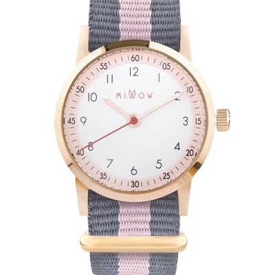 Children's watch for girls Millow Blossom pink with stripes Playful and elegant