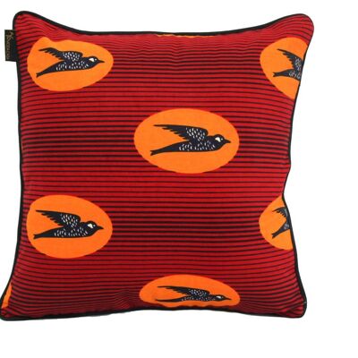 Housse de coussin Hirondelles rouge 45x45 + garnissage