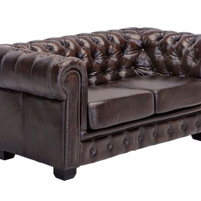 Sofa Chesterfield 2-seater real leather brown