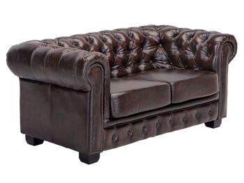 Canapé Chesterfield 2 places cuir véritable marron 1