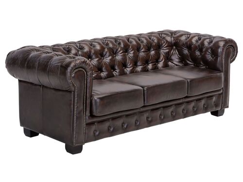 Sofa Chesterfield 3-Sitzer Echtleder braun