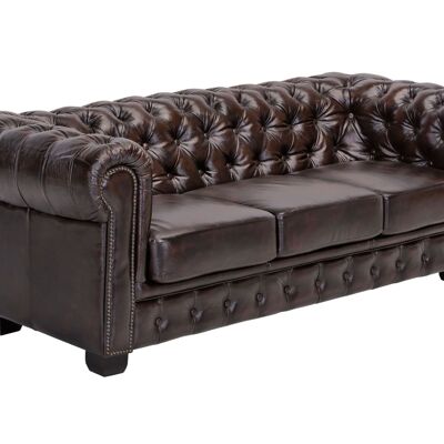 Sofa Chesterfield 3-seater real leather brown