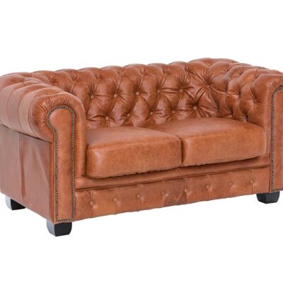 Sofa Chesterfield 2-seater real leather vintage cracker