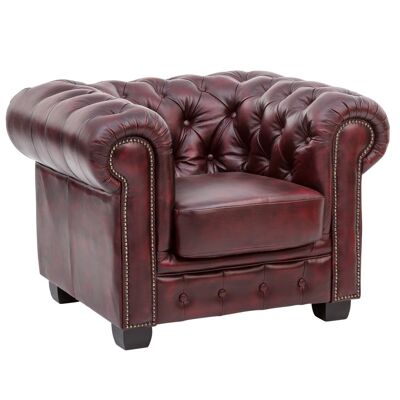 Armchair Chesterfield real leather red
