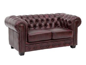 Canapé Chesterfield 2 places cuir véritable rouge 5