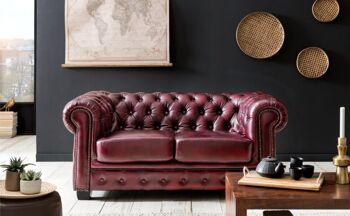 Ensemble canapé Chesterfield rouge antique 7