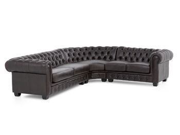 Canapé d'angle Chesterfield cuir véritable II marron 1