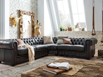 Canapé d'angle Chesterfield cuir véritable II marron 5