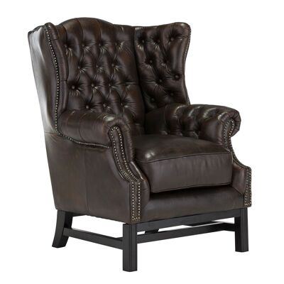 Wing chair Chesterfield Kingsfield real leather brown