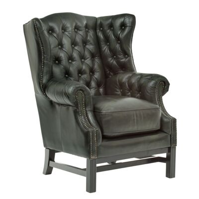 Wing chair Chesterfield Kingsfield real leather green
