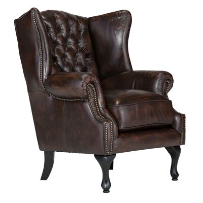 Wing chair Chesterfield Pittsfield real leather brown