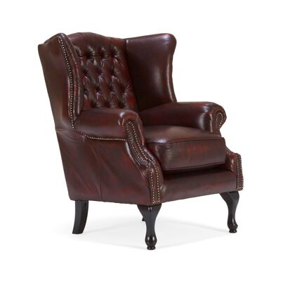 Wing chair Chesterfield Pittsfield real leather red