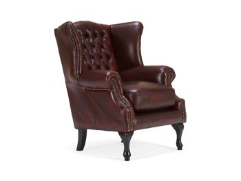 Fauteuil à oreilles Chesterfield Pittsfield cuir véritable rouge 1