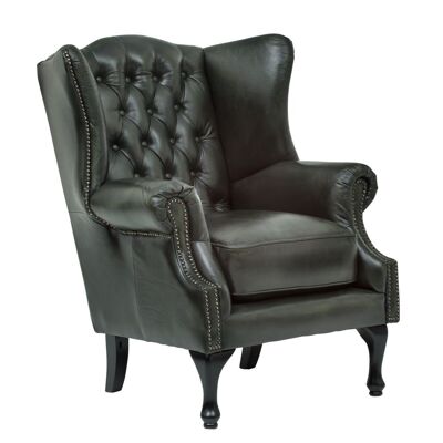 Wing chair Chesterfield Pittsfield real leather green
