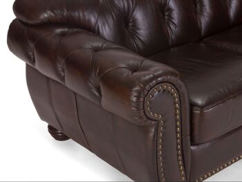 Canapé Chesterfield Hereford 3 places cuir véritable marron 3