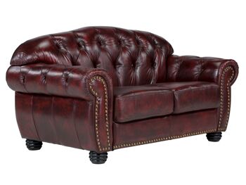 Canapé Chesterfield Hereford 2 places cuir véritable rouge 1