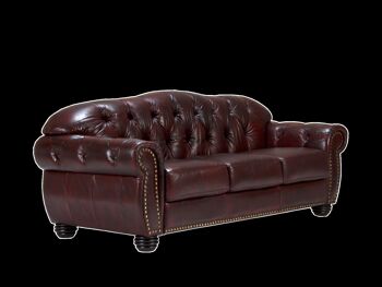 Canapé Chesterfield Hereford 3 places cuir véritable rouge 1