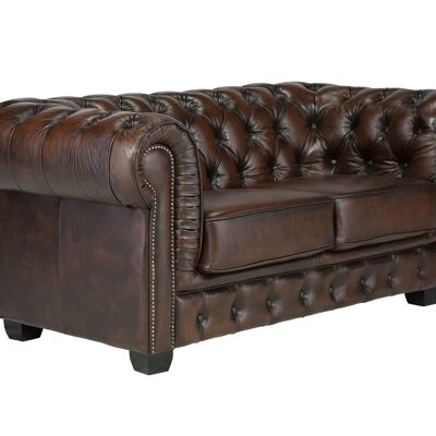 Canapé Chesterfield Big 2 places cuir véritable marron