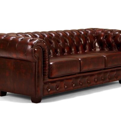 Sofa Chesterfield Big 3-seater real leather red