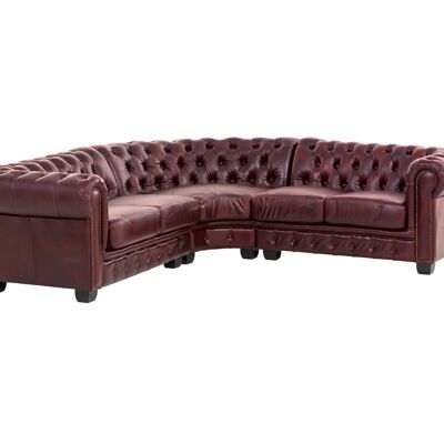 Canapé d'angle Chesterfield cuir véritable rouge