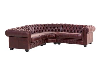 Canapé d'angle Chesterfield cuir véritable rouge 6