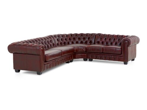 Ecksofa Chesterfield Echtleder II rot